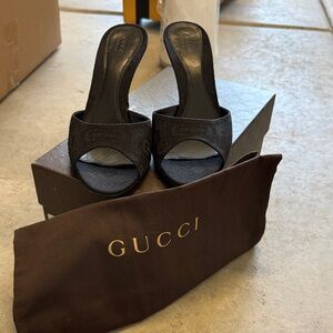 Gucci Black GG Canvas Open-Toe Slide Mules
